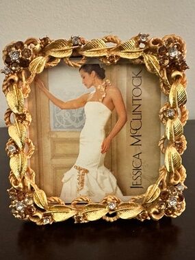 Vintage 3”x 3” Gold Rhinestone Jessica McClintock Ornate Photo Frame New